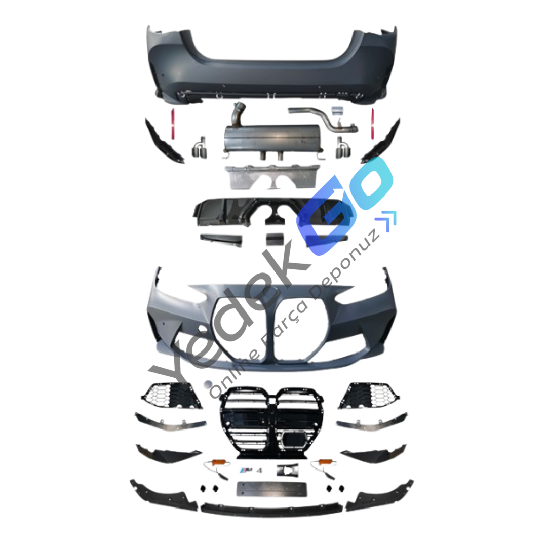 BMW 4 Serisi G22 LCI (2020-) M4 Style Body Kit – Park Sensörlü, Ortadan Egzoz Çıkışlı, Far Yıkamalı, Sisli, PMA' lı
