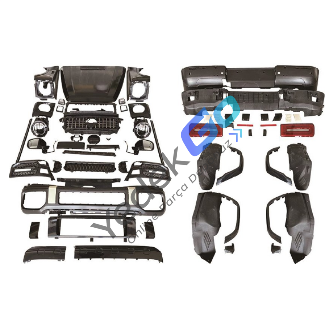 Mercedes W463 Serisi (2012-2018) AMG Style Dönüşüm Body Kiti – Ön Tampon, Arka Tampon, Kaput, Çamurluk, Far, Stop, Panjurlu, Aynalar, Dodik, Park Sensörlü, Çift Eksoz Çıkışlı Komple Set