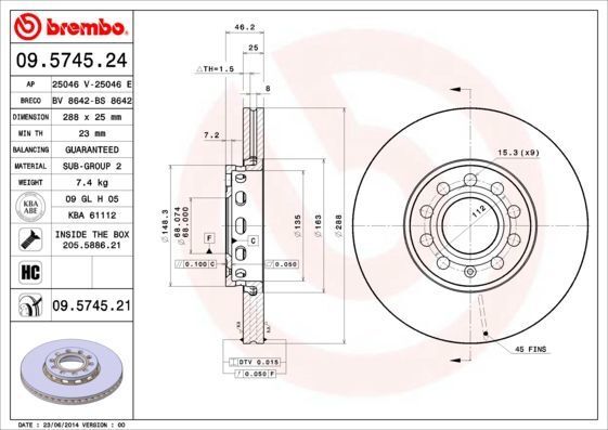 Fren Diski Ön (VW Passat 97-05 Audi A4 95-08 Skoda Superb 02-08 288×25 5×112 | 2 Adet