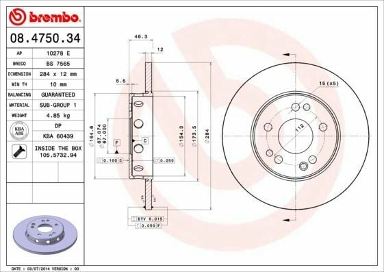 Mercedes Fren Diski Ön Düz 284 mm W124 85 / 93 2 Adet