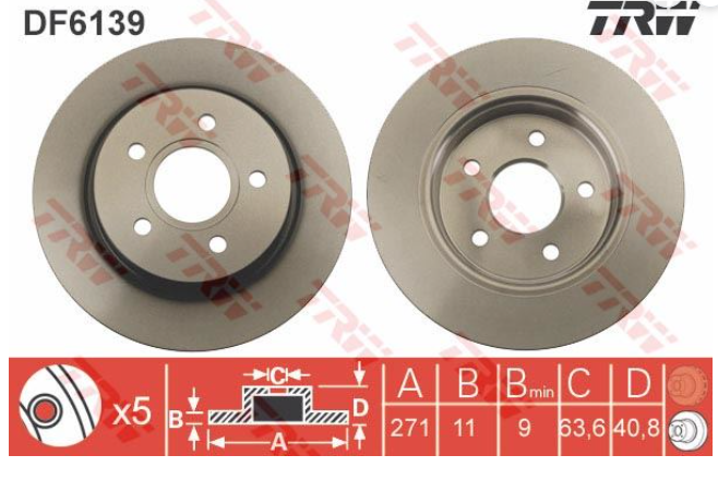 TRW DF6139 | Ford Focus 2011-2018 Model Arası Arka Fren Disk Takımı